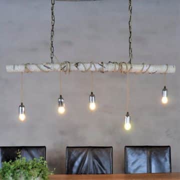 Hanglamp Berkenstam met Stofkabel Beige