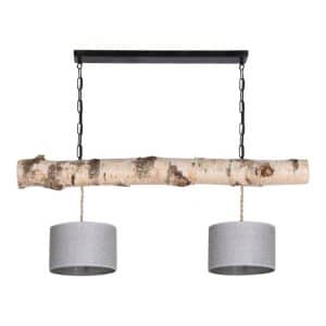 Hanglamp Berkenstam met Jute Zilveren Lampenkapjes