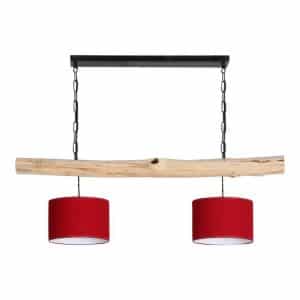 Hanglamp Brocante Stam met Rode Lampenkapjes