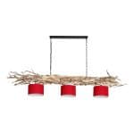 Hanglamp Ketting Brocante Kronkeltakken 3 Rode Lampenkapjes (165 cm)