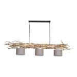 Hanglamp Ketting Brocante Kronkeltakken 3 Vlas Linnen Lampenkapjes (165 cm)