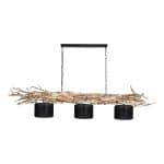 Hanglamp Ketting Brocante Kronkeltakken 3 Zwarte Lampenkapjes (165 cm)