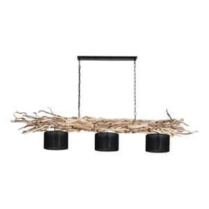 Hanglamp Ketting Brocante Kronkeltakken 3 Zwarte Lampenkapjes (165 cm)