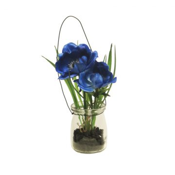 Anemoon Blauw in glas 16 cm