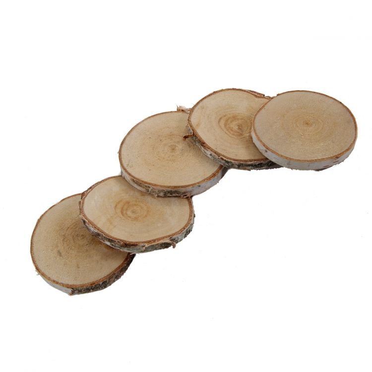 5 Houtschijfjes Berk 8-10cm