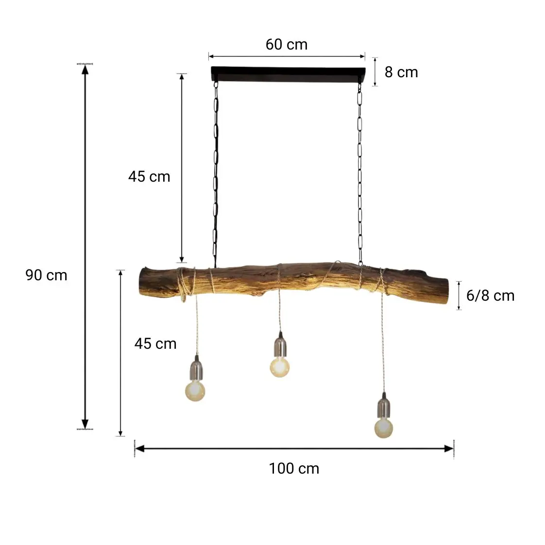 Afmetingen Bodi Oud Eikenstam Hanglamp met ketting