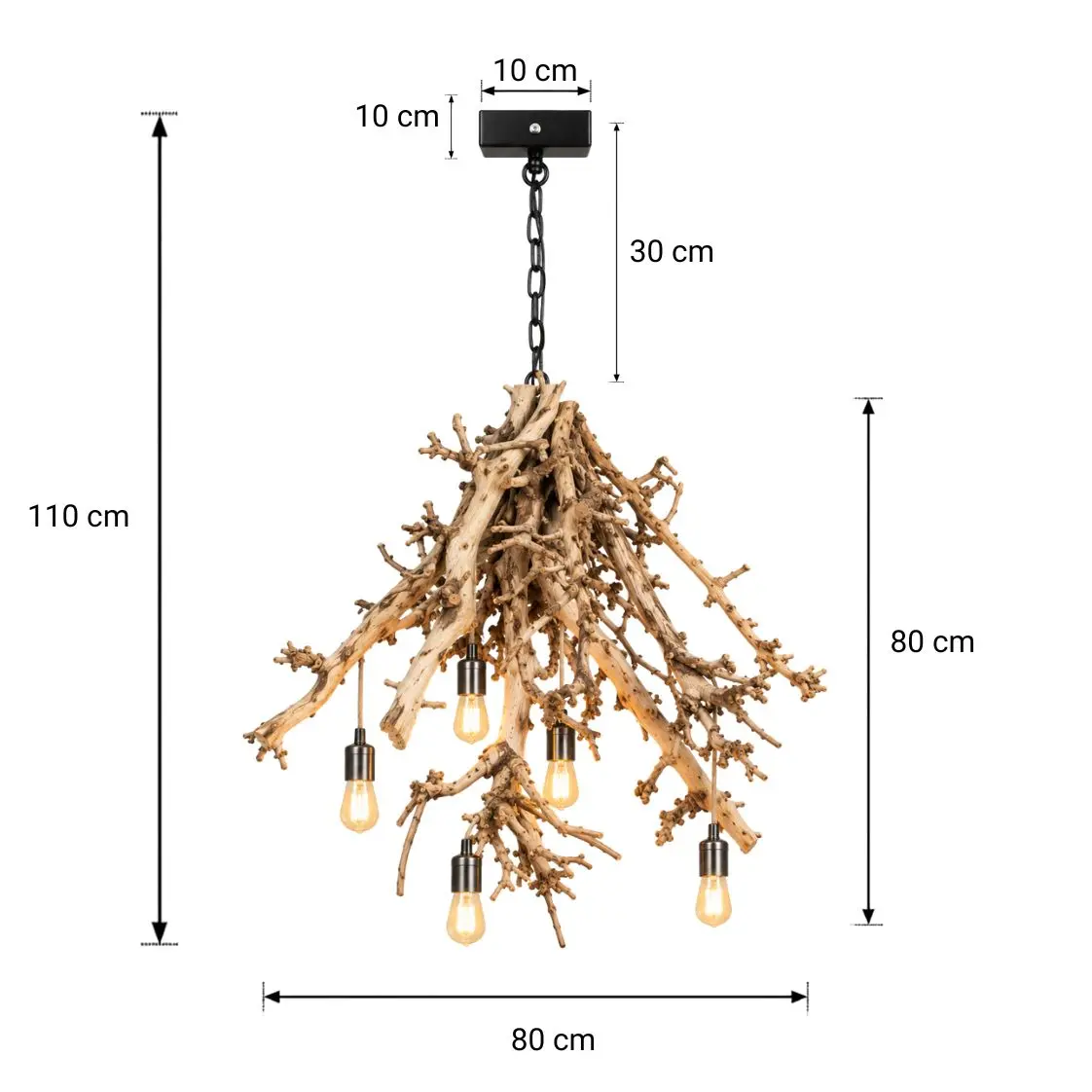 Afmetingen Perentak hanglamp met ketting 5 lichtpunten