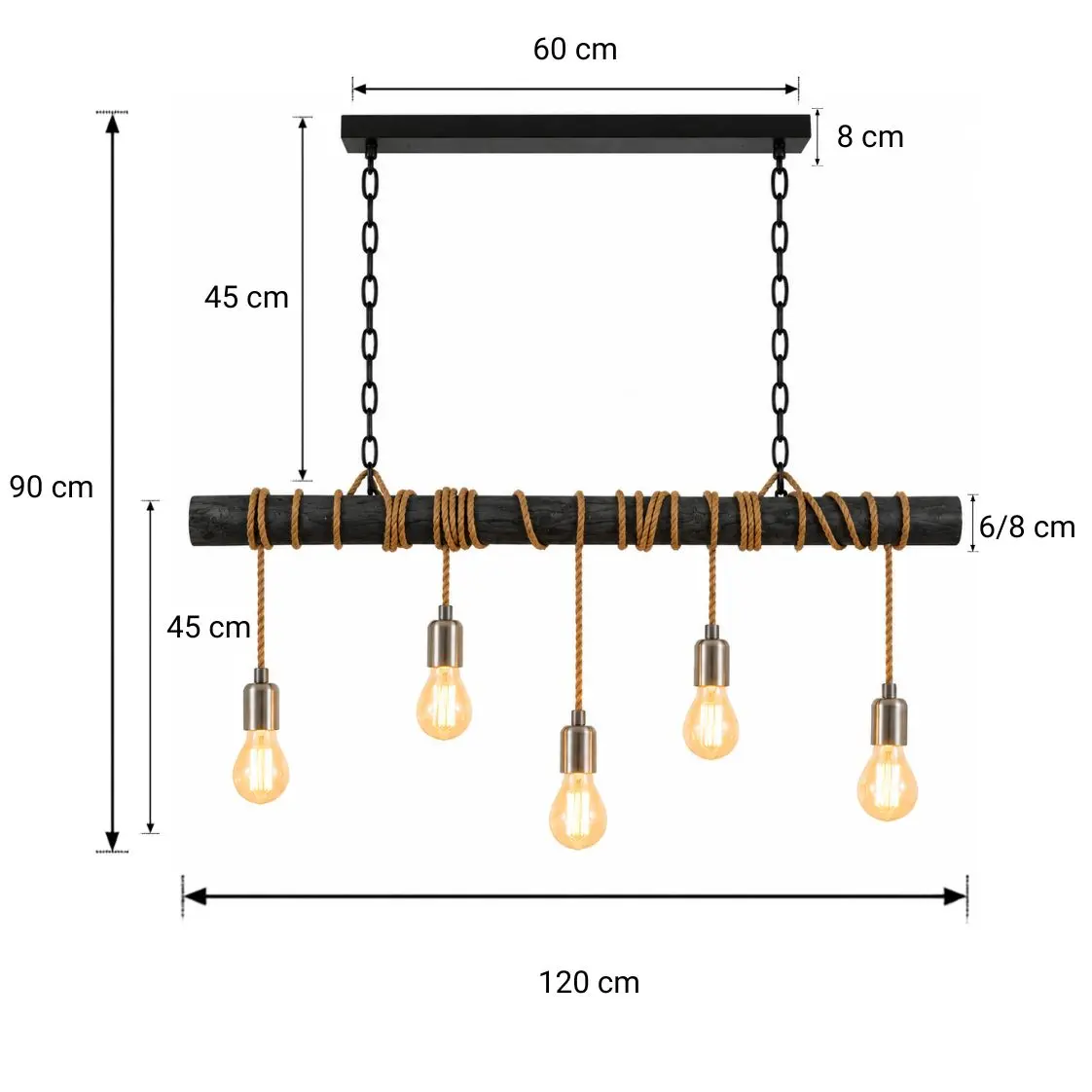 Afmetingen Vigo Berkenstam Hanglamp met ketting