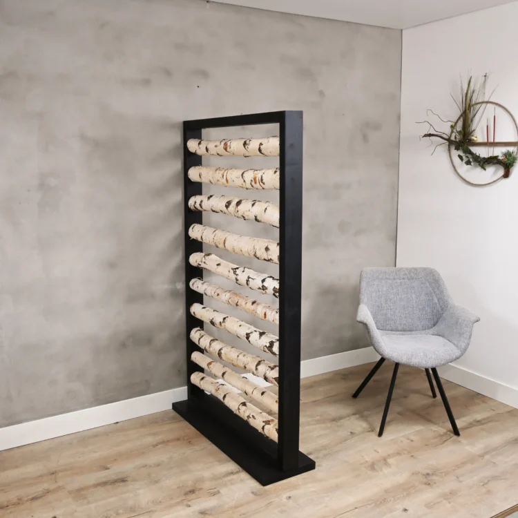 Berken Roomdivider Rune Met zwarte omlijsting H165cm B100