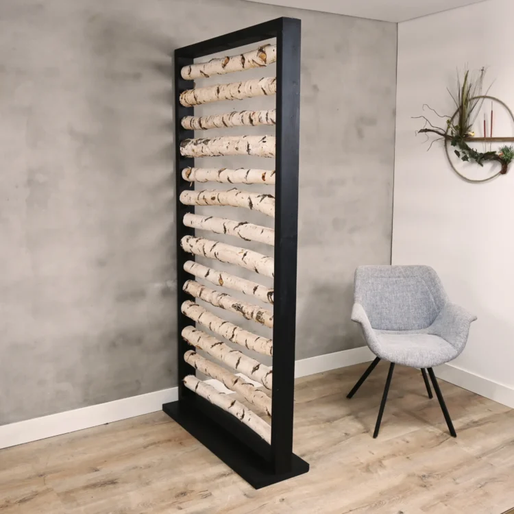 Berken Roomdivider Rune Met zwarte omlijsting H200cm B100