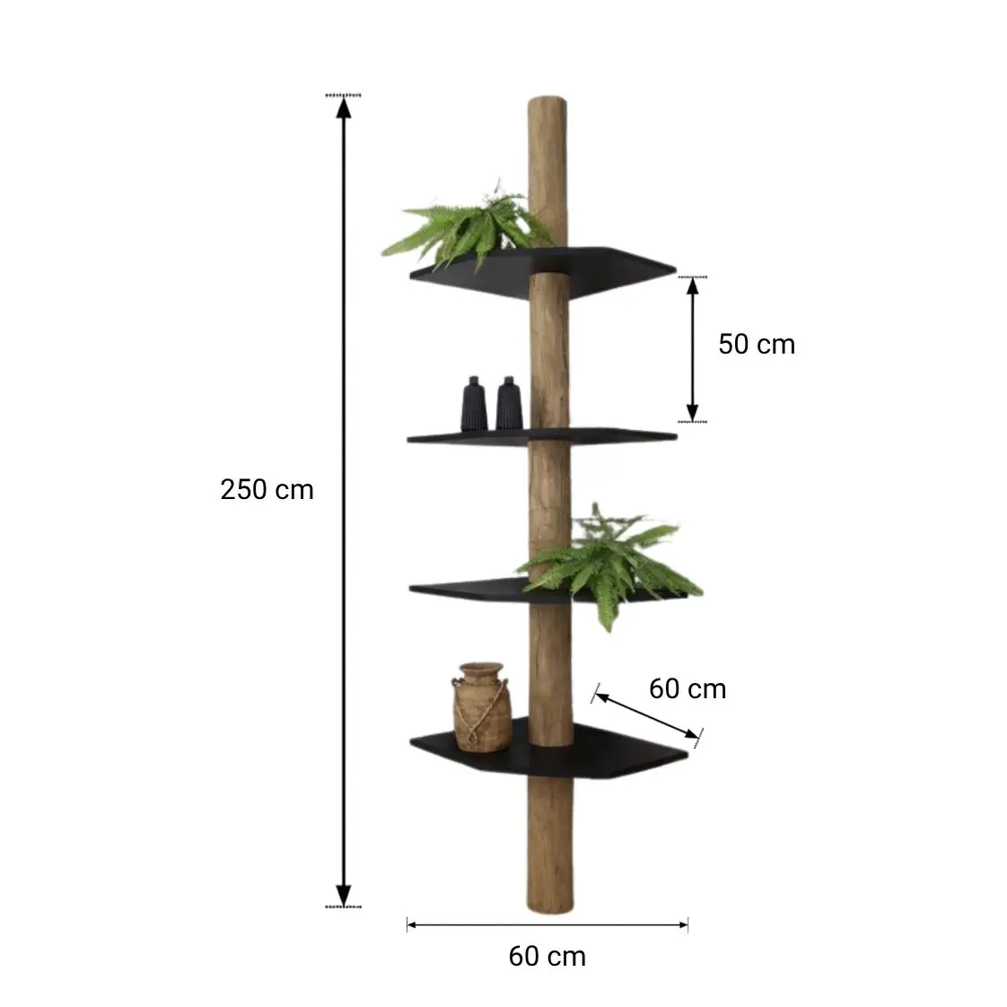Boomstam Hoekkast _ Javi _ Grey_Zwart _ 60x60x250