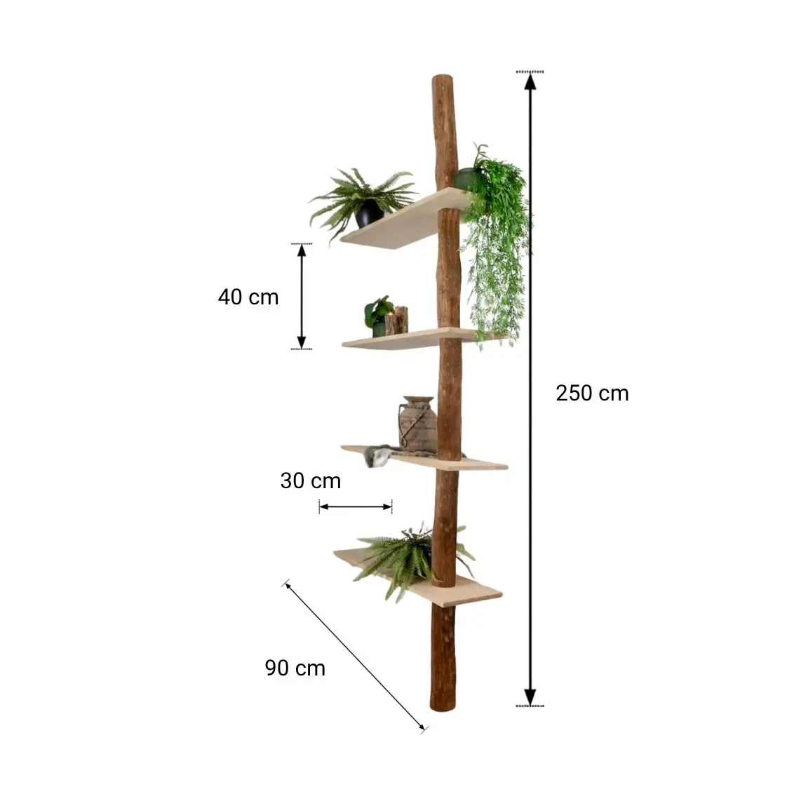 Boomstam Roomdivider _ Vita _ Oak_Naturel _ 90x30x250