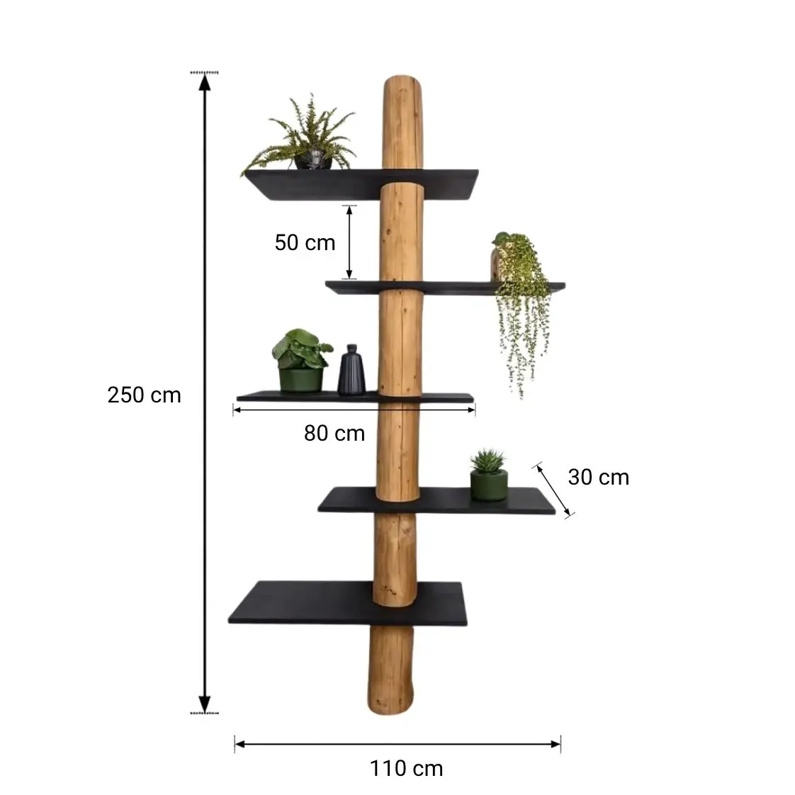 Boomstam Wandkast _ Kiran _ Old Naturel_Zwart _ 110x30x250
