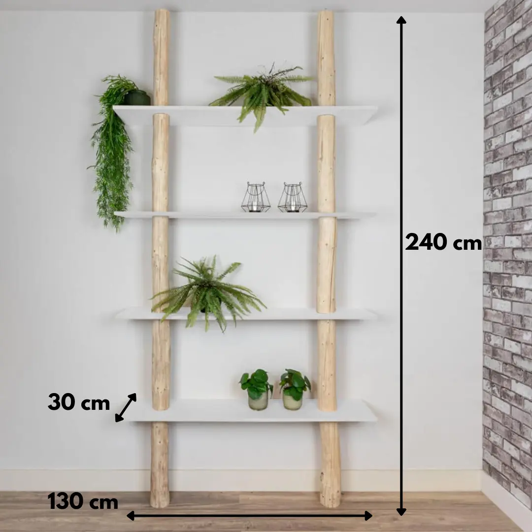 Boomstamwandkast Cedric Naturel Wit 250cm, afmetingen