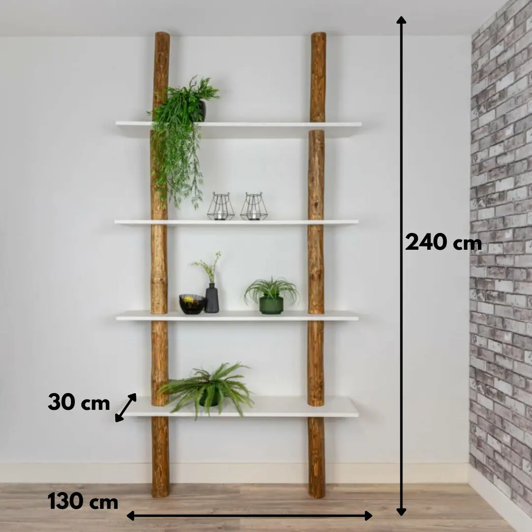 Boomstamwandkast Cedric Oak Wit 250cm, afmetingen