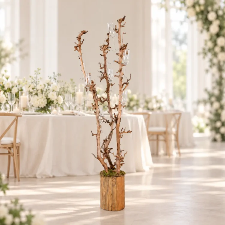 Champagneboom op elegante bruiloftstafel
