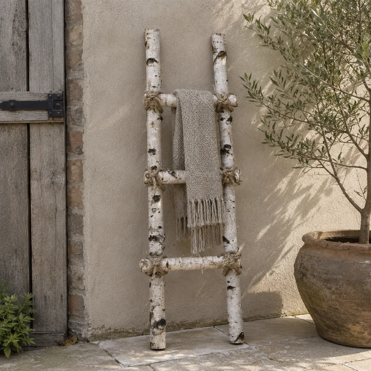 Decoratieladder berk met touw 100 cm