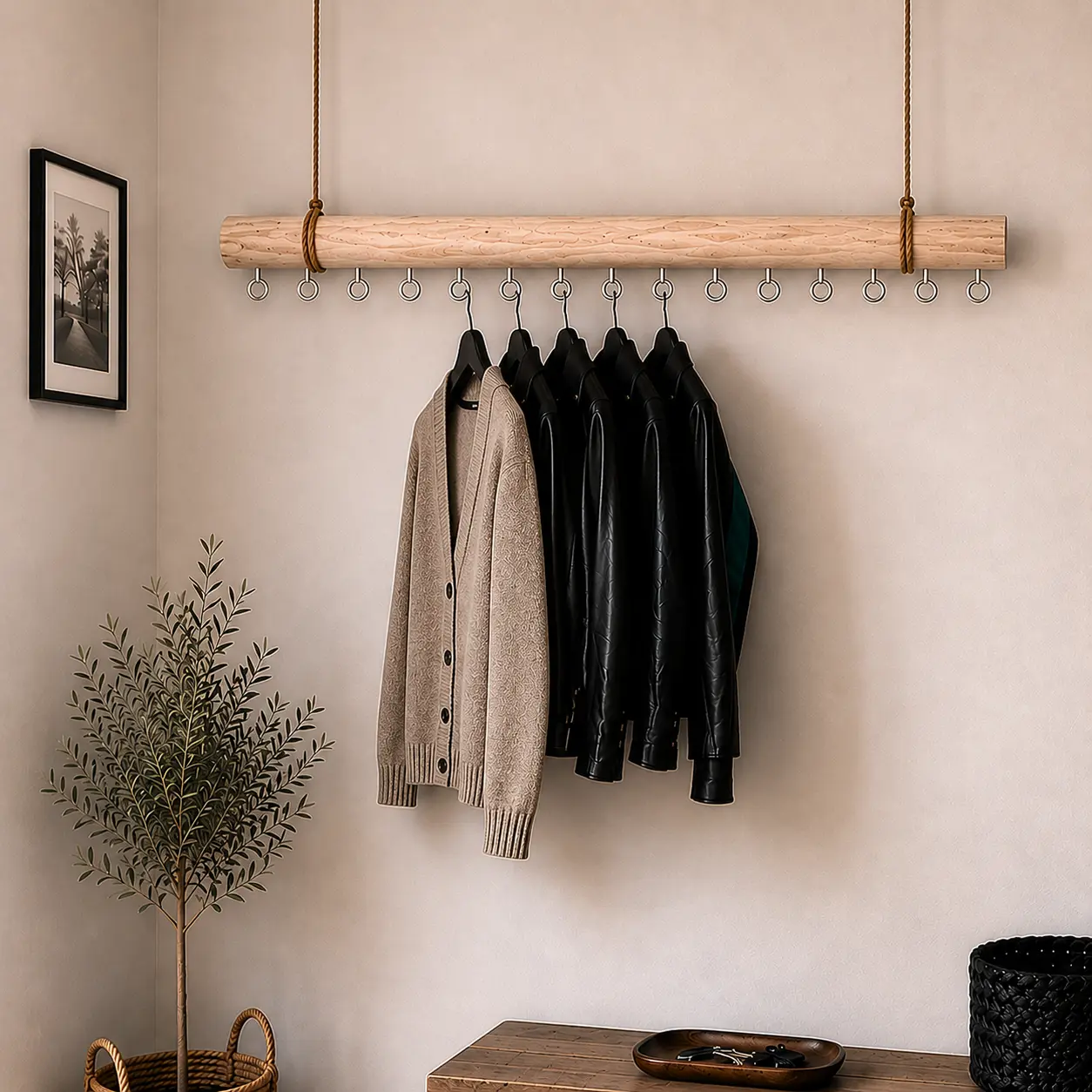 Hanggarderobe naturel met rvs haakjes