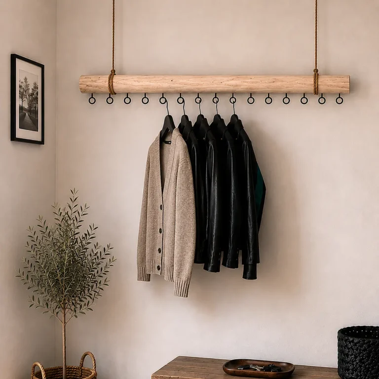 Hanggarderobe naturel met zwarte haakjes