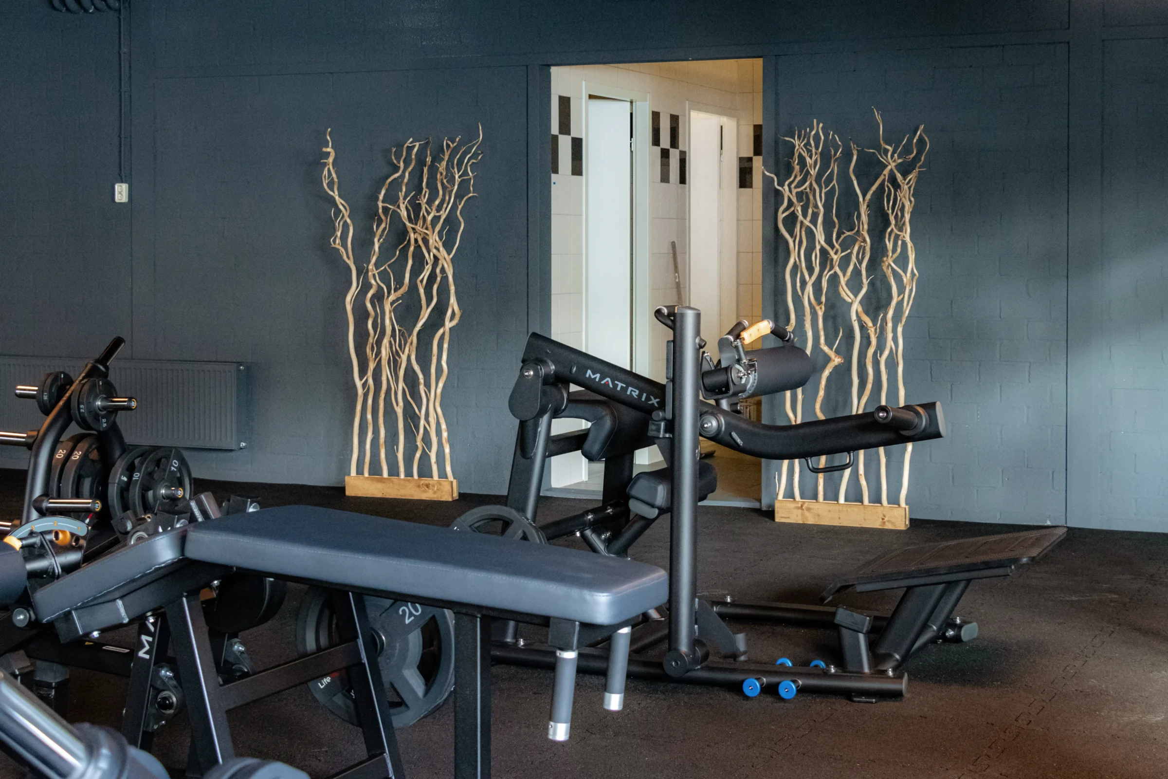 Kronkelwilg Roomdivider Gita Gezandstraald Met naturel voet H165cm, sportschool (2)