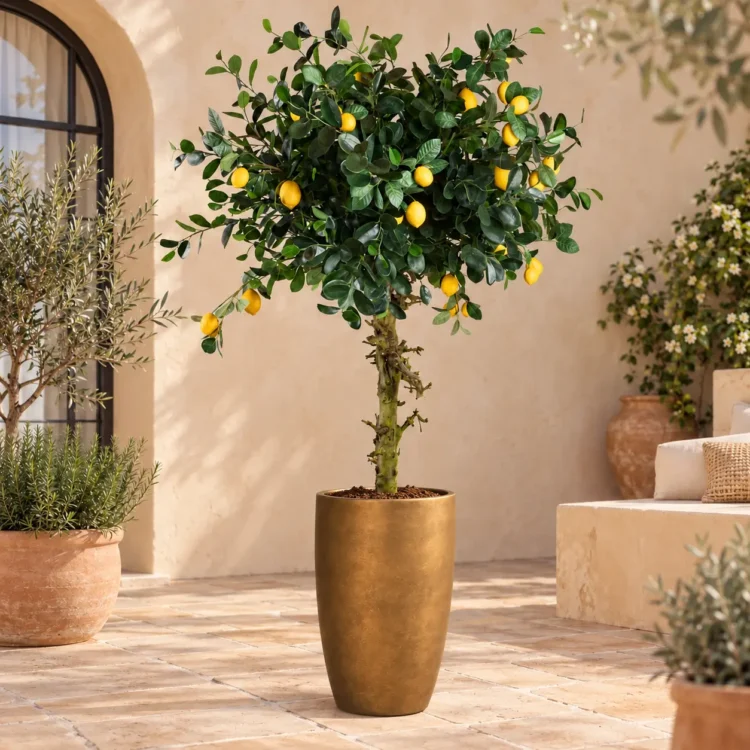 Kunstcitroenboom in antiek gouden plantenbak
