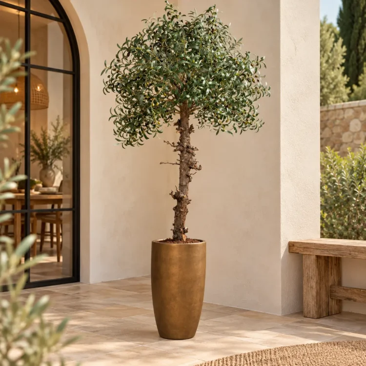 Mediterraneaanse olijfboom in bronzen pot