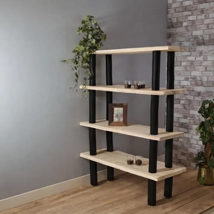 Roomdivider naturel-zwart 4 planken