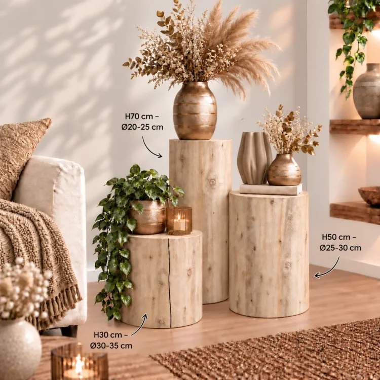 Set boomstamzuilen Naturel