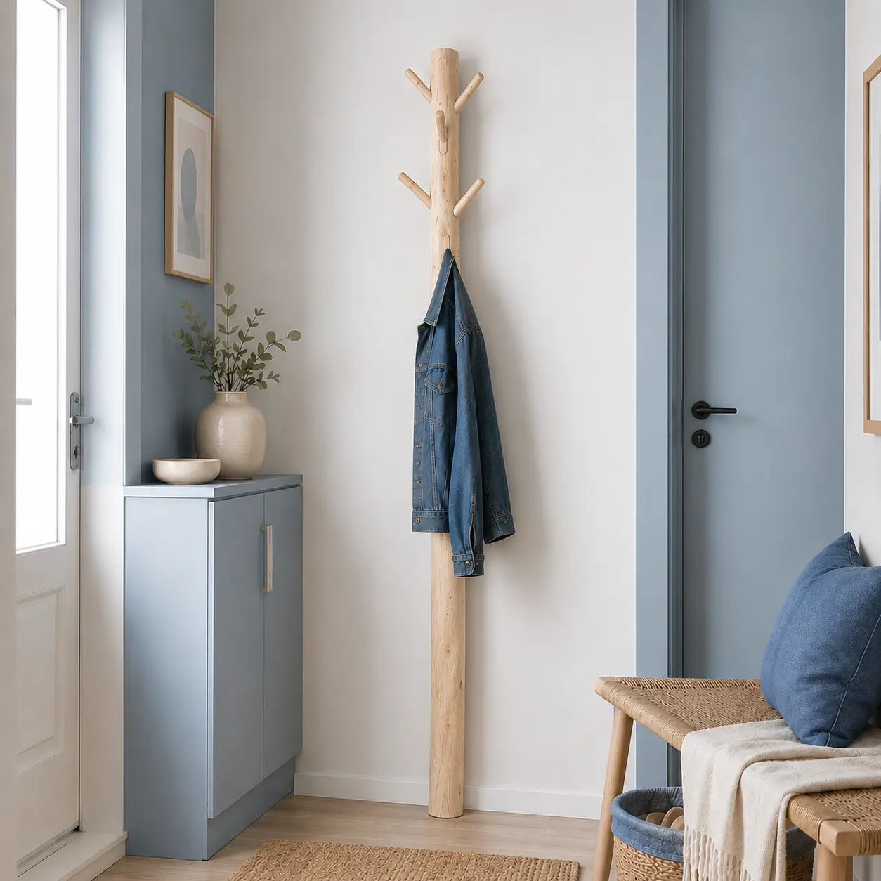 Wandkapstok 165 cm naturel met houten haken
