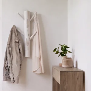 Wandkapstok 6 houten haken 70 cm white wash(1)