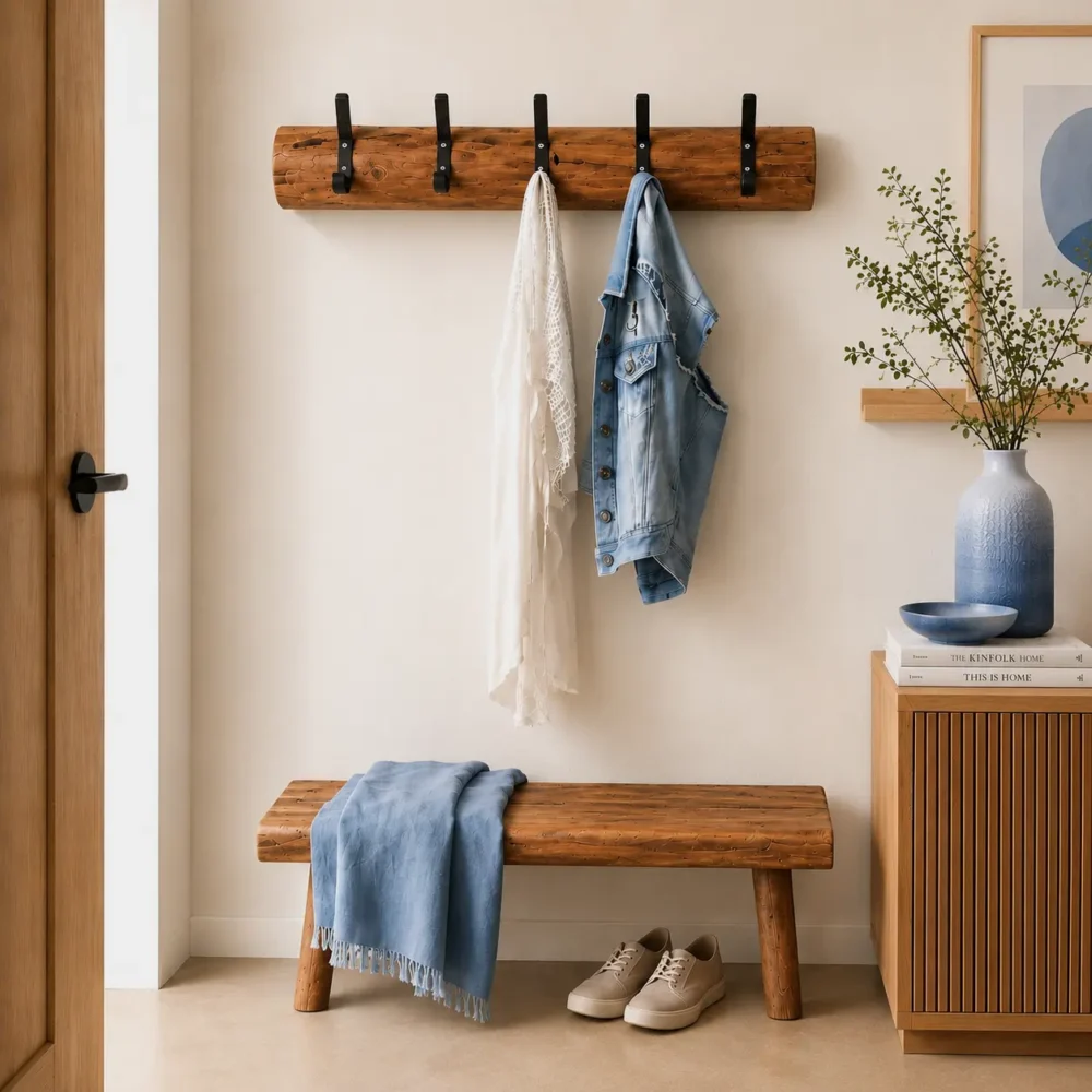 Wandkapstok Oak met zwarte haken