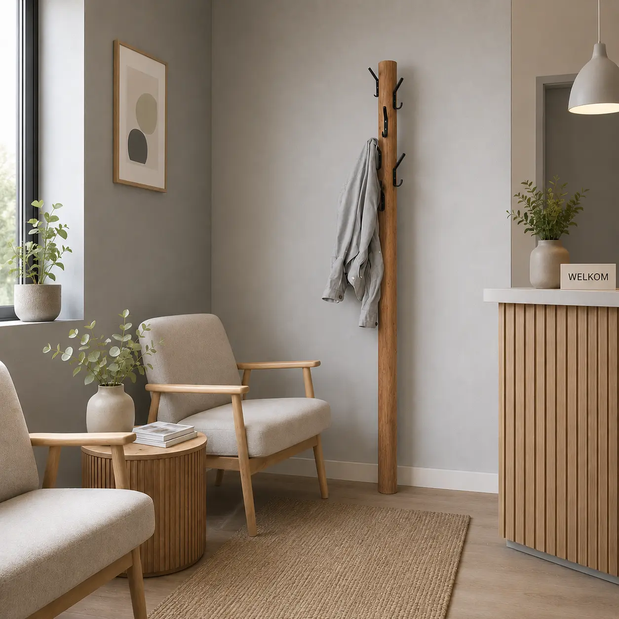 Wandkapstok Oak zwarte haken 165 cm