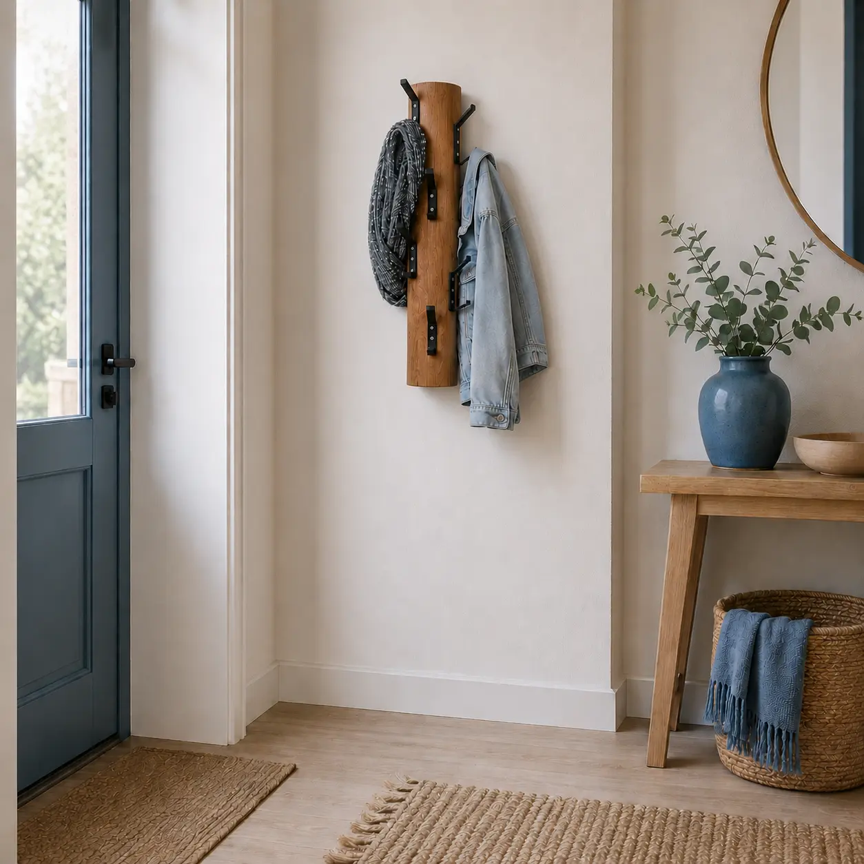 Wandkapstok oak 70 cm met zwarte haken
