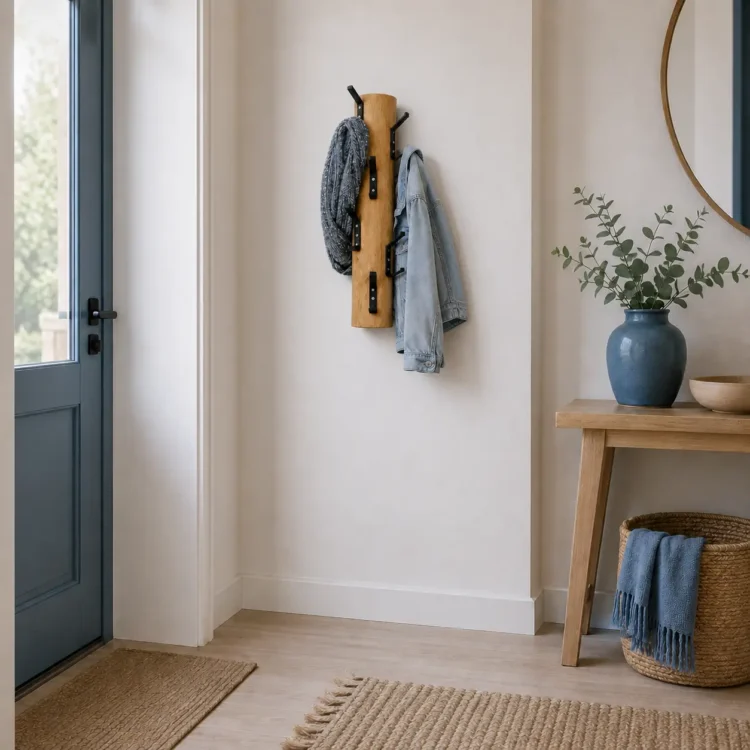 Wandkapstok old naturel 70 cm met zwarte haken