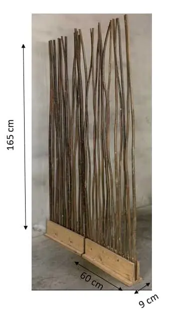 Wilgen Roomdivider Iben Met naturel voet H165cm, afmetingen
